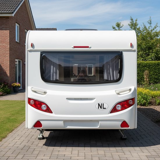 Caravan met een NL-sticker op de achterwand
