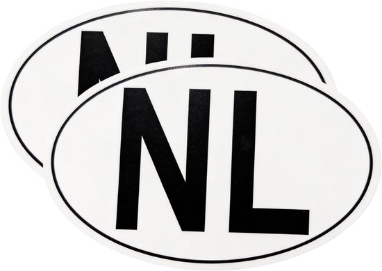 Twee NL-stickers, wit ovaal met zwarte letters